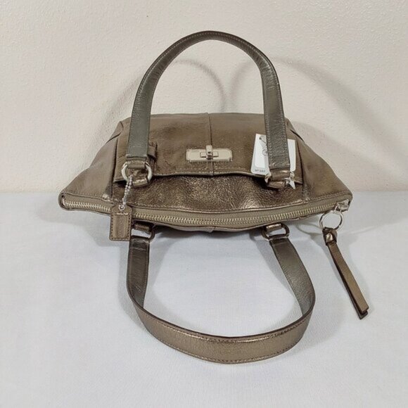 NWT! Coach Metallic Gunmetal Mini Chelsea Leather Satchel Bag - Picture 8 of 12